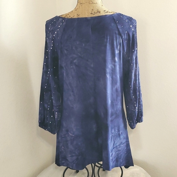 Sami & Jo Dark Purple Tie dye ric rack sequins Shark bite hem Lg. Casual Travel - Picture 6 of 9